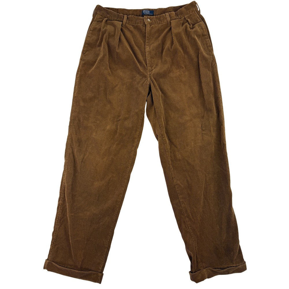Polo Ralph Lauren Corduroy Pants 38x36 Fit 36x31 Brown Pleated Cuffed USA